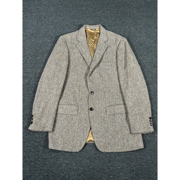 Vintage Harris Tweed Blazer Men's 40R Brown Herringbone 100% Wool Scottish USA - Picture 1 of 8